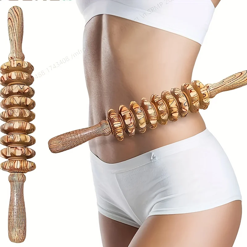 

Wooden Massage 9 Rollers Handheld Deep Tissue Cellulite Massager Natural Wood Therapy Tool for Muscle Relief Body Shaping