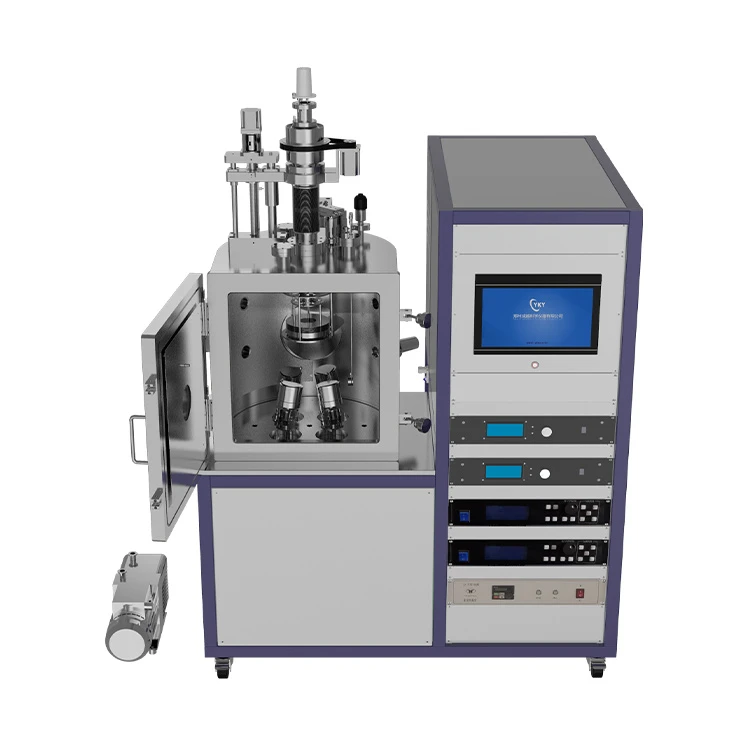 Downward-mounted four-target magnetron sputtering coater for ferroelectric thin films and optical films