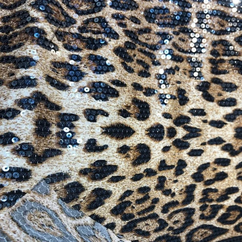 DIY Leopard Print 5mm Sequin Elastic Printed Embroidery Fabric For Dress European And American Popular Sequin Fabric Width 125CM