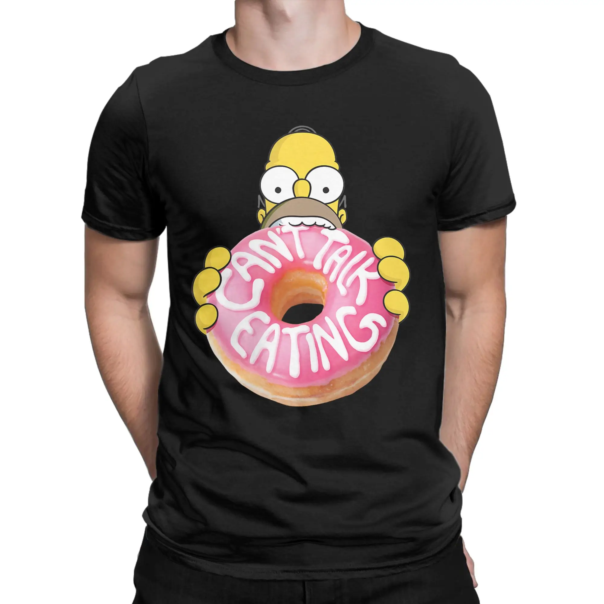 Men's T-Shirt Simpson Homer Can't Talk Eating Donut Fashion Cotton Tee Shirt Short Sleeve  T Shirts Crewneck Tops Printed