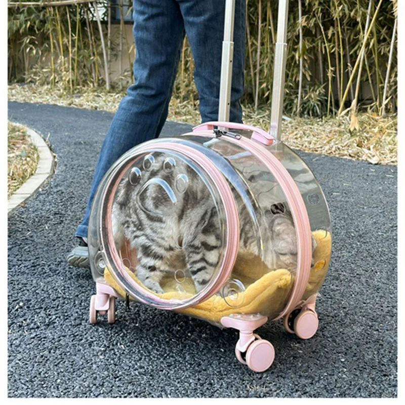 Pet Trolley Case Pet Bag Travel backpack Carrier Portable Universal Wheel Telescopic Pole Transparent Cat and Dog Suitcas