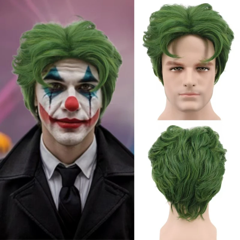 6 Inch Green Braided Short Dread Wig Halloween Cosplay Synthetic Hair Headband for Men Music Festival Party Gift