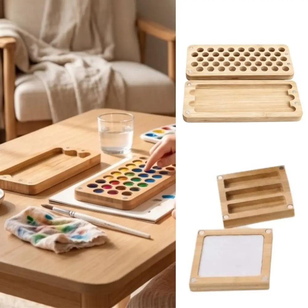 Wood Rectangle Palette Painting Box Handmade Empty Box Mini Watercolor Paint Box with Magnetic Lids Portable
