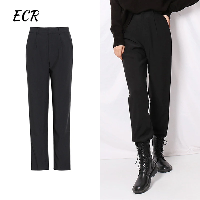 

ECR Solid Patchwork Button Casual Trousers For Women High Waist Minimalist Slimming Pencil Trouser Female Clothing Fashion New