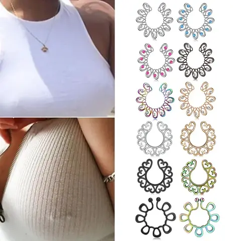 Anneau de mamelon réglable en acier inoxydable 316L pour femmes, 2 pièces, Clip de bouclier de mamelon sur anneaux de mamelon, faux bijoux de perçage de mamelon