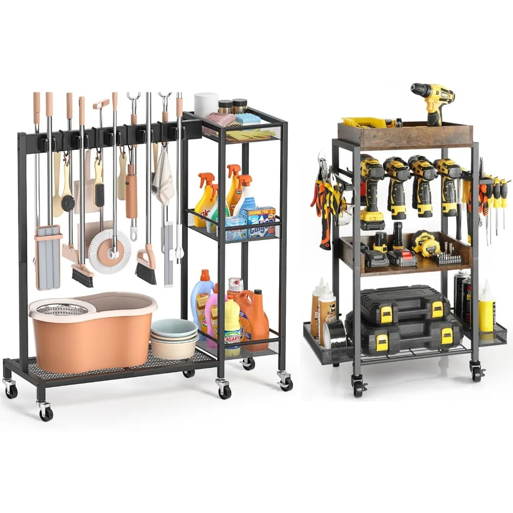 حامل تخزين ممسحة المكنسة وعربة أدوات الطاقة المتنقلة #1