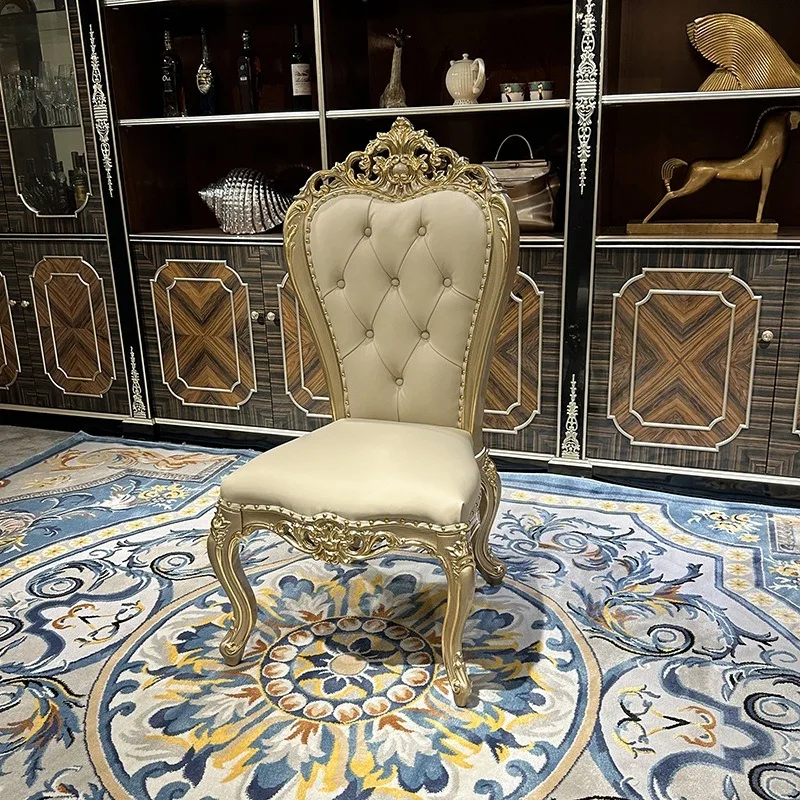 Ruisen noble, French solid wood dining chair fashion styling chair, European carved chair casual sofa chair restaurant furniture