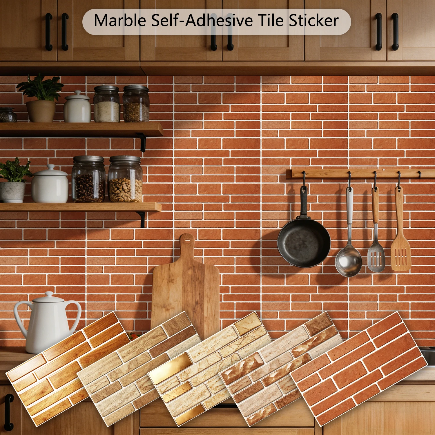 20 Styles Marble Embossing Tiles Wall Sticker Kitchen Backsplash Oil-Proof Bathroom Washbasin Glossy Surface Art Mural Decals