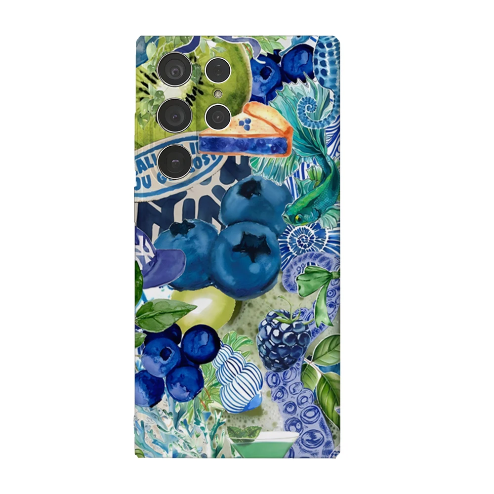 الأزرق الكولاج الفن قضية الهاتف لسامسونج غالاكسي S25 S24 S23 الترا زائد A35 A75 لامع HD الغلاف الصلب فيلم شل