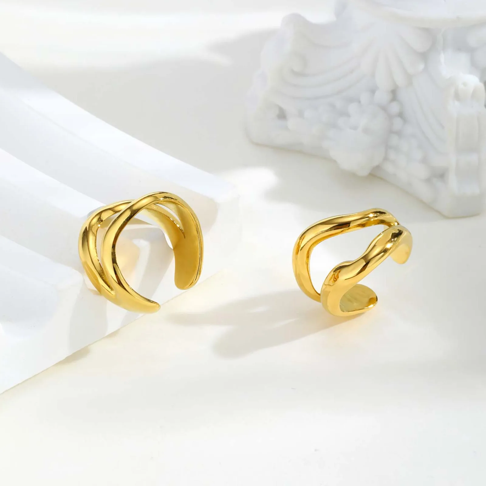 

Vnox Minimalist 18K Gold Plated Cuff Earrings Stainless Steel Hollow Geometric Earring For Women Trendy Jewelry 2025 New