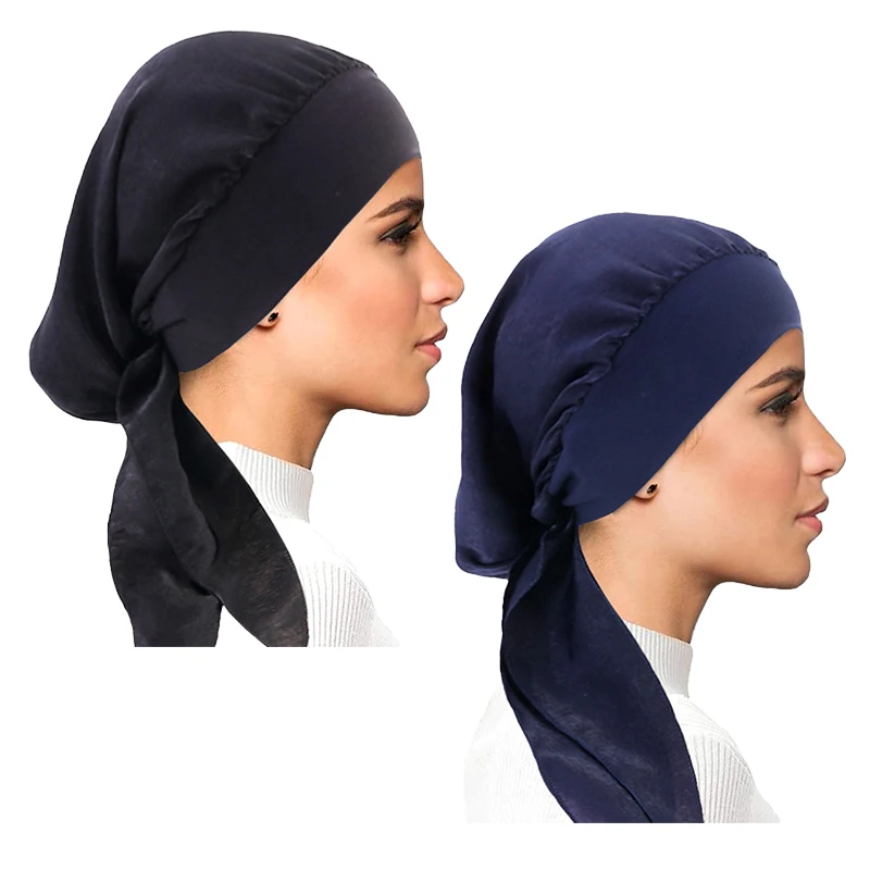 2 TEILE/LOS Frauen Muslimischen Vorgebunden Turban Kappe Kopftuch Hijab Chemo Hut Haarausfall Kopftuch Wrap Strech Bandana Haar Zubehör – Detail 9