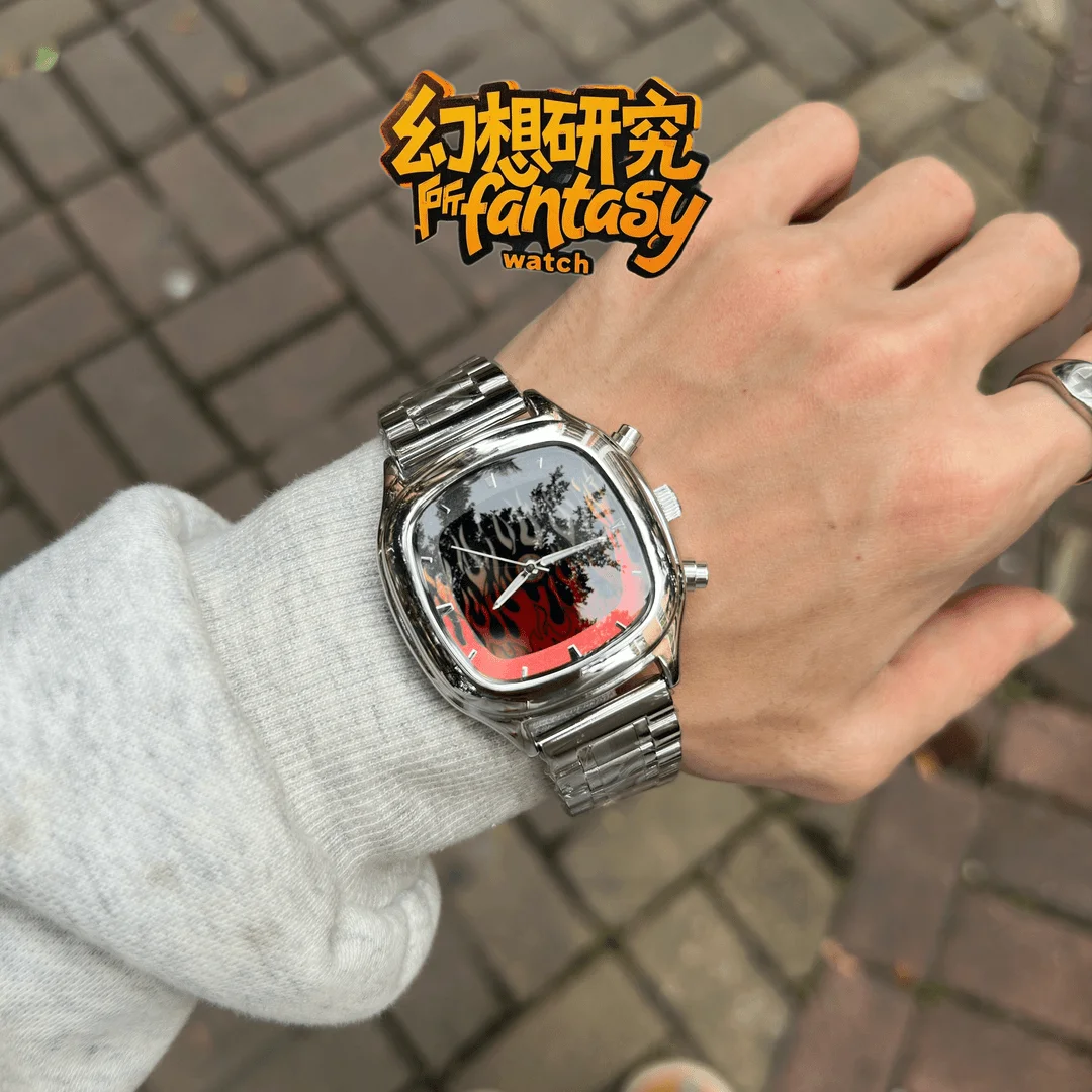 สถาบันวิจัย Y2K นาฬิกาข้อมือกันน้ำทรงสี่เหลี่ยมจัตุรัสแบบไดนามิกเรืองแสงสไตล์วินเทจ แฟชั่นอเนกประสงค์สำหรับคนยุคใหม่