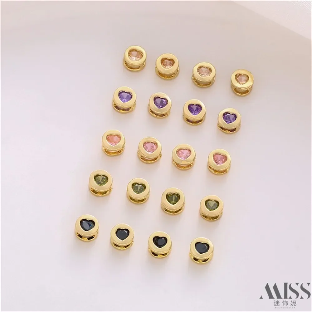 14K الذهب اللون على شكل قلب الخوخ القلب الزركون جولة خزر عازل DIY بها بنفسك فضفاض الخرز اليدوية سوار قلادة مجوهرات اكسسوارات