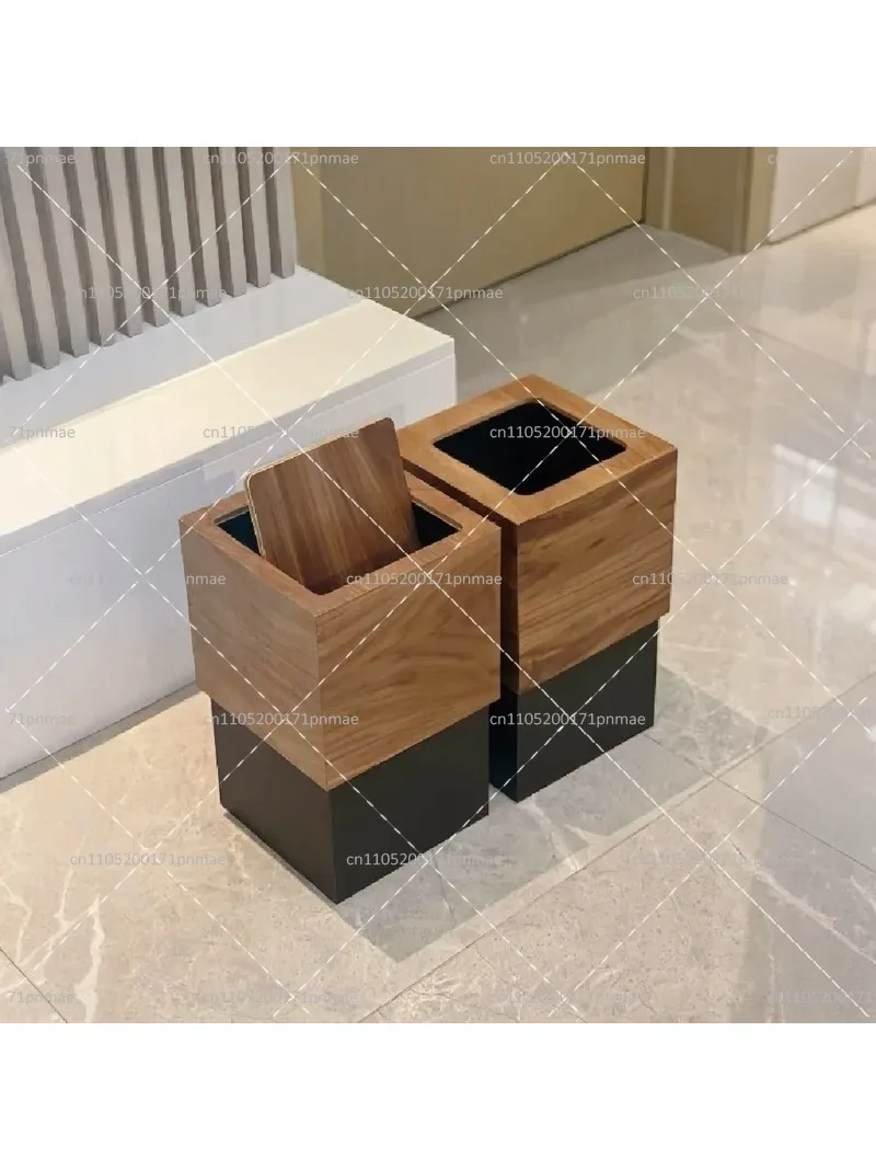 Wooden Trash Can with Lid for Living Room Bedroom Hotel, Creative Aesthetic Home Waste Container