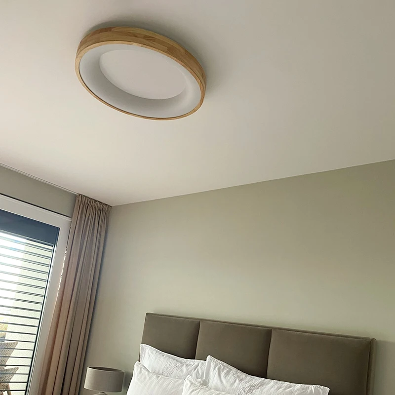 Solid Wood Ceiling Lamps Bedroom Living Room Kitchen Led Ceiling Lighting Round Simple Japanese Bedroom Closets Light Fixture