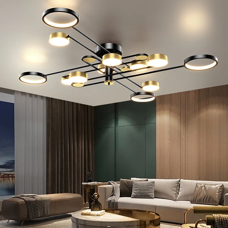 

Nordic Living Room LED Chandeliers Modern Minimalist Atmosphere Personality Golden Ceiling Lamp Bedroom Study Dining Room Lamps