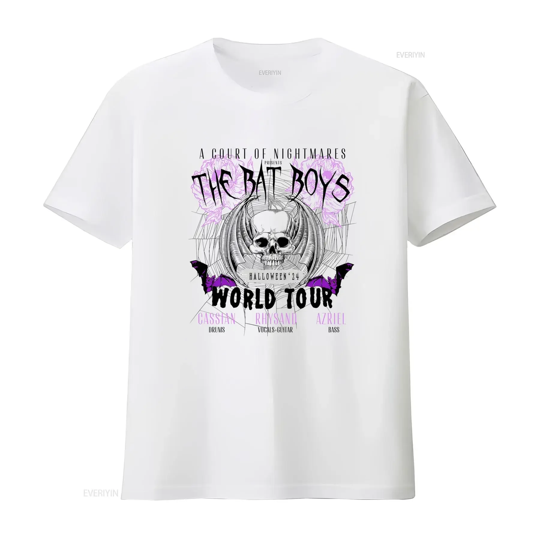 Gothic Halloween 2024 Bat Boys Cassian Rhysand Azriel Purple Print Casual T Shirt vintage Washed Top For Everyday Wear fashion