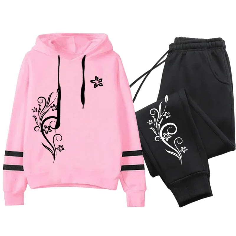 Quality Women Tracksuit Daily Outdoor Autumn Winter Hoodies Casual Single Piece Stripe Sweatshirt and Sweatpants Comfort Jogging