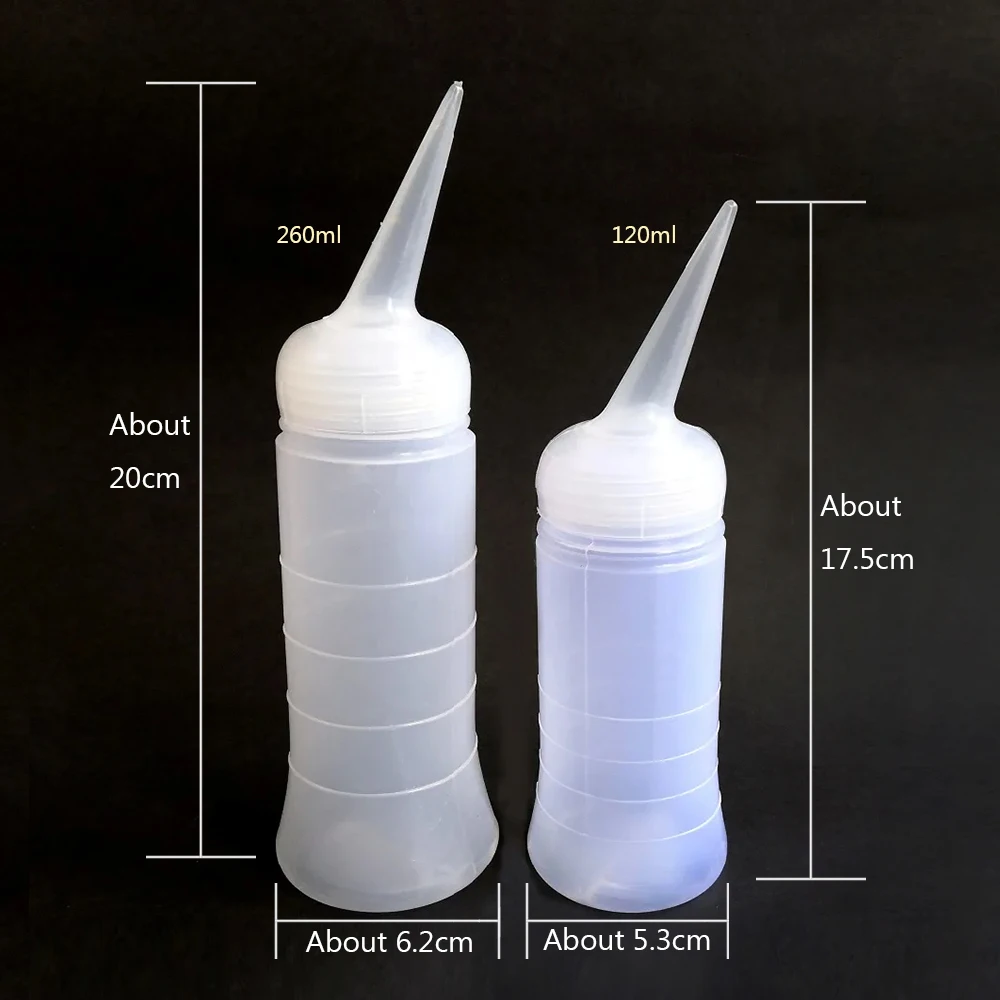 1PC 120ml  260ml Professional Hair Dye Applicator Brush Dispensing Salon Empty Plastic Hair Coloring Dry Washing Bottle