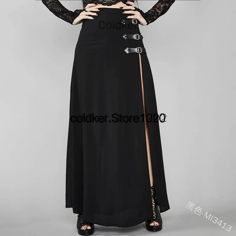 European and American Women's Fashion Costuems New Arrival High Waisted Sexy and Elegant Split Rivet Y2k Solid Long Skirt