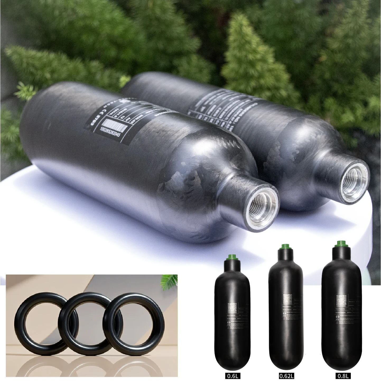 18*1.5 Del Tanque Del Cilindro De La Fibra De Carbono De 30Mpa 300Bar 4500Psi 0.22L-0.8LMulti-size Gas Storage Tanks