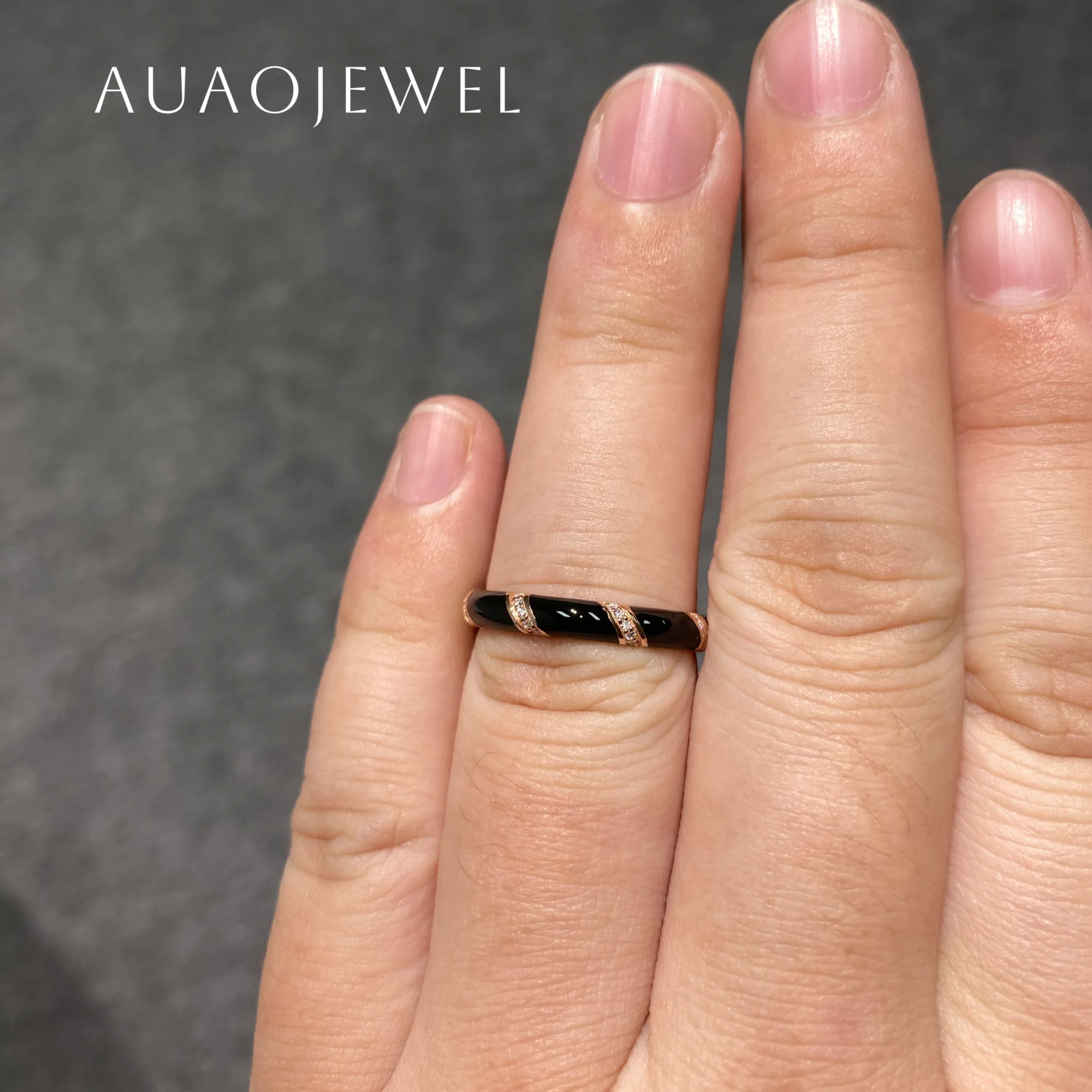 

AUAOJEWEL Wedding Band Black Enamel Craftsmanship Real Silver 925 Jewelry 18K 14K 9K 10K Gold Luxury Designer Anniversary Gift