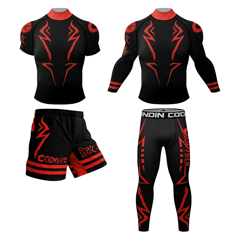 

Mens New Models Compression Boxing Jerseys Rash Guard Clothing Suits MMA Shorts Grappling Leggings +Bjj Rashguard With Rubber