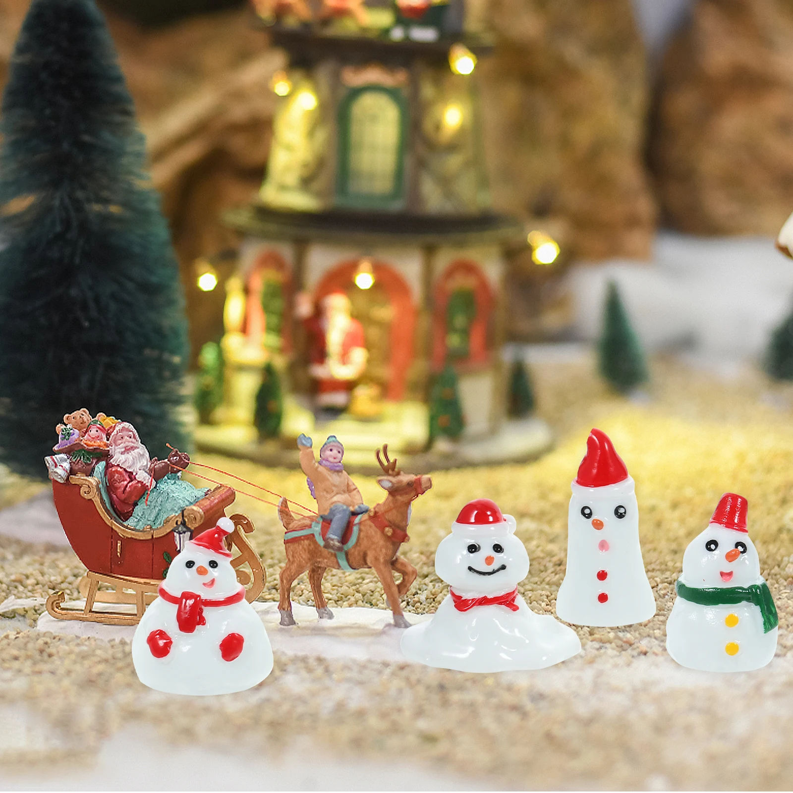 

5Pcs Snowman Decoration Resin Miniature Snowman Statue Christmas Party Supplies Tabletop Desktop Garden Micro Landscaping