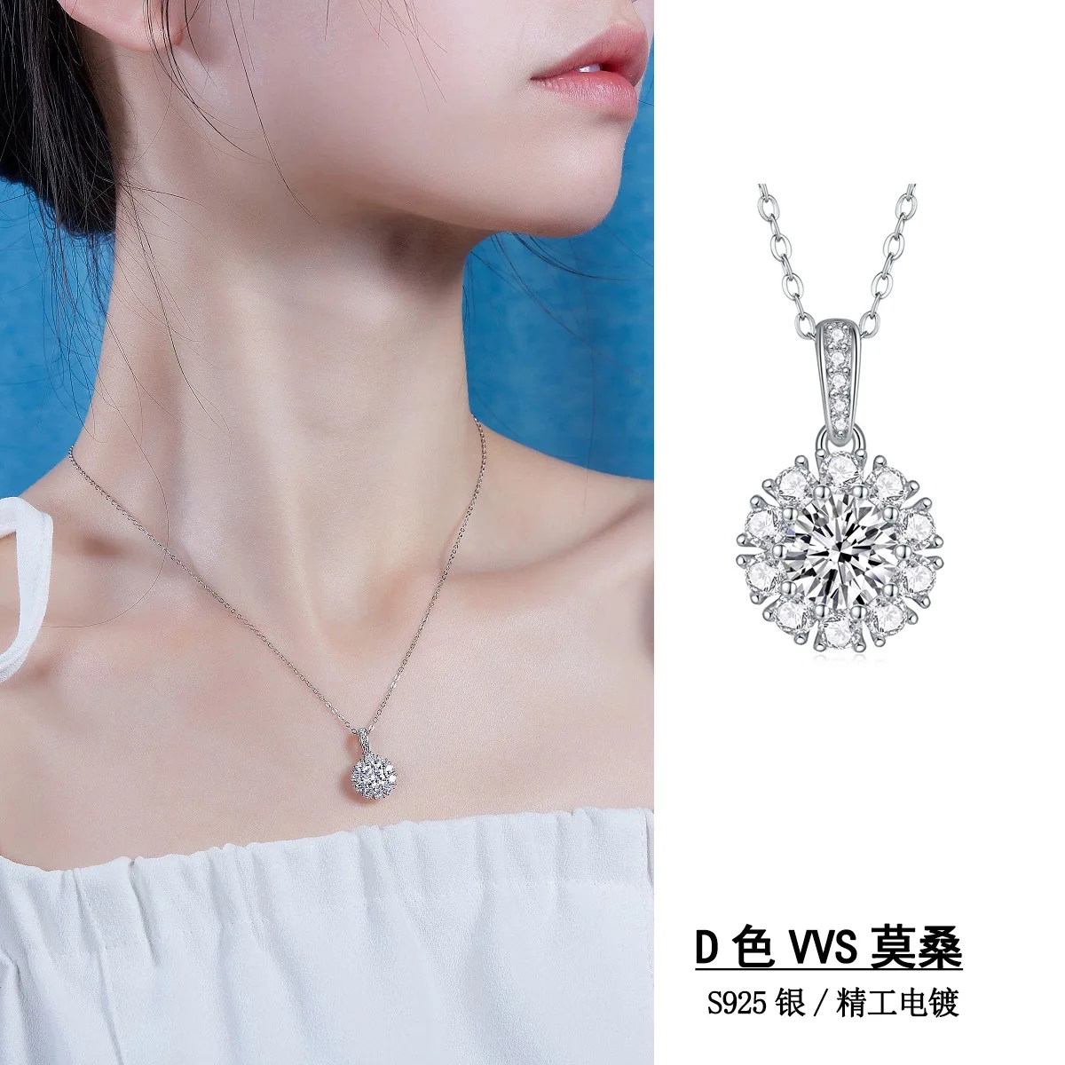 S925 Silver Necklace Moissanite Pendant Fashion Clavicle Chain Cross-border Hot Sale Accessories Gifts Source Wholesa