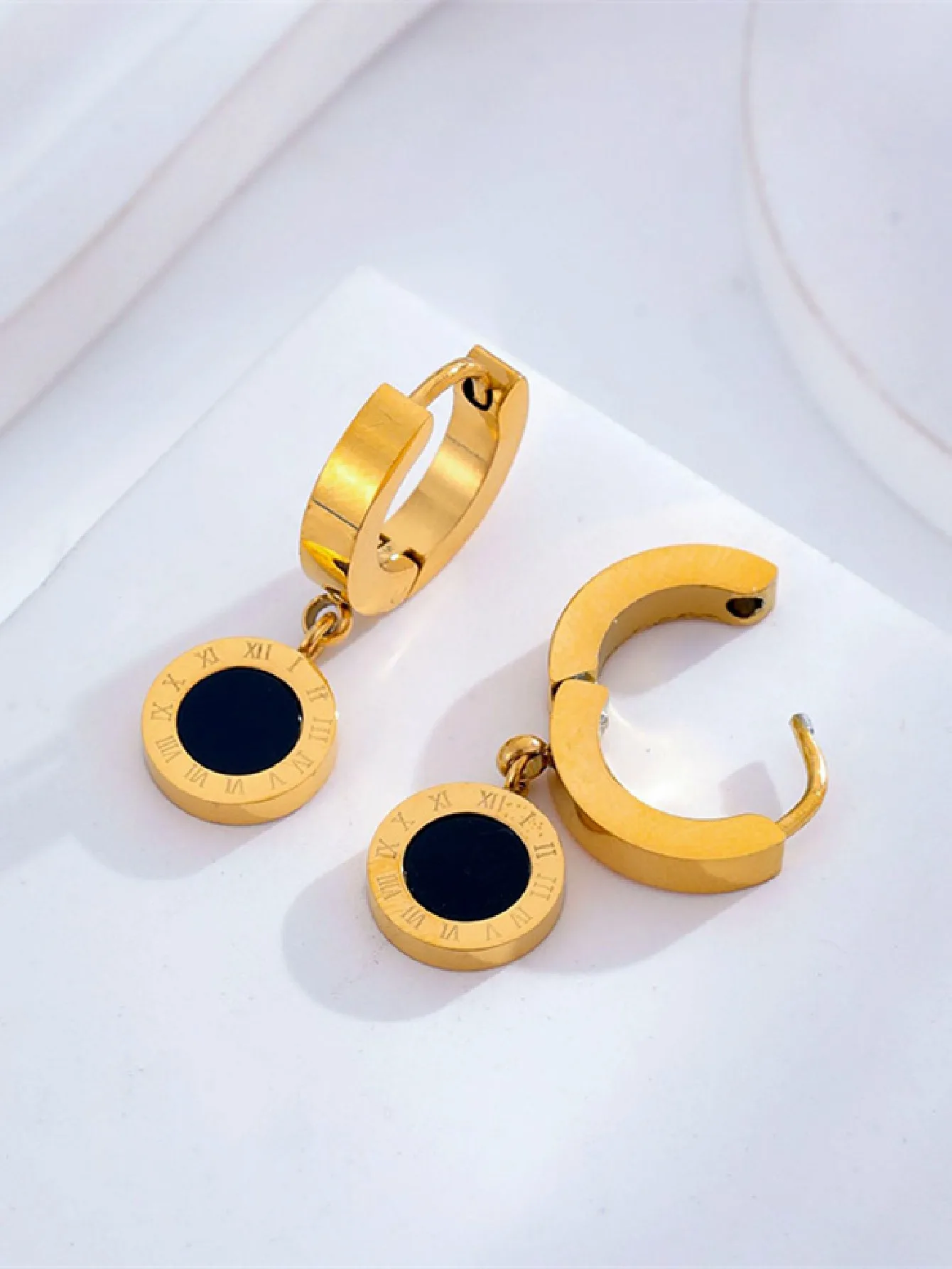 Roman digital titanium steel, women\'s small earrings temperament simple personality earrings