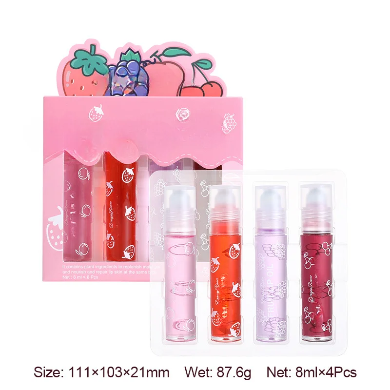 

Walking pearl lip oil four sets of box moisturizing liquid hydrating ball mouth oil anti-dry crack colorless transparent