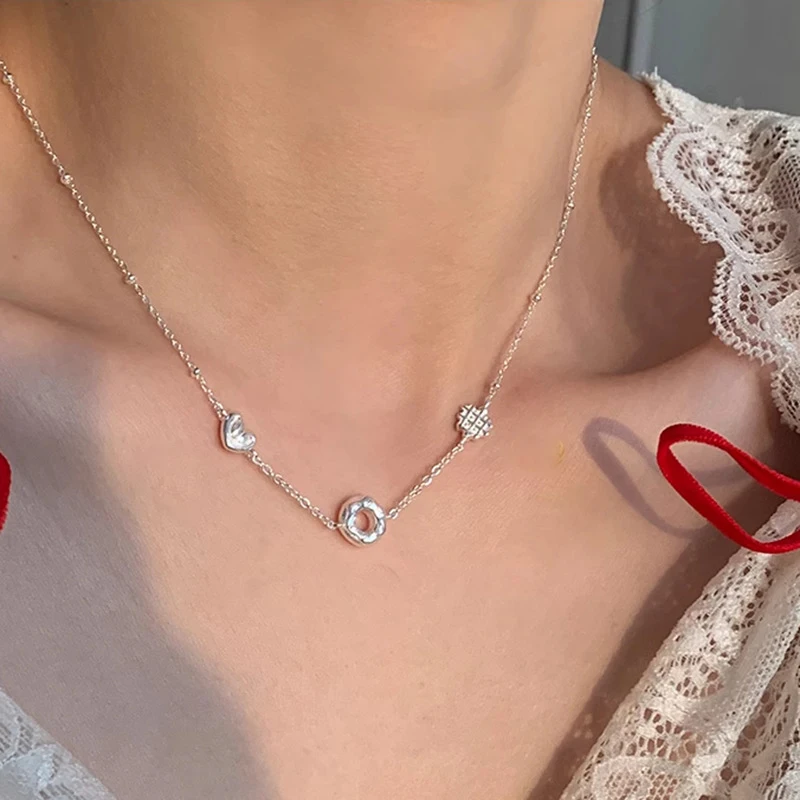 VENTFILLE 925 Sterling Silver Love Heart BreadNecklace for Women Gift Splicing Interesting Design Sweet Jewelry Dropshipping