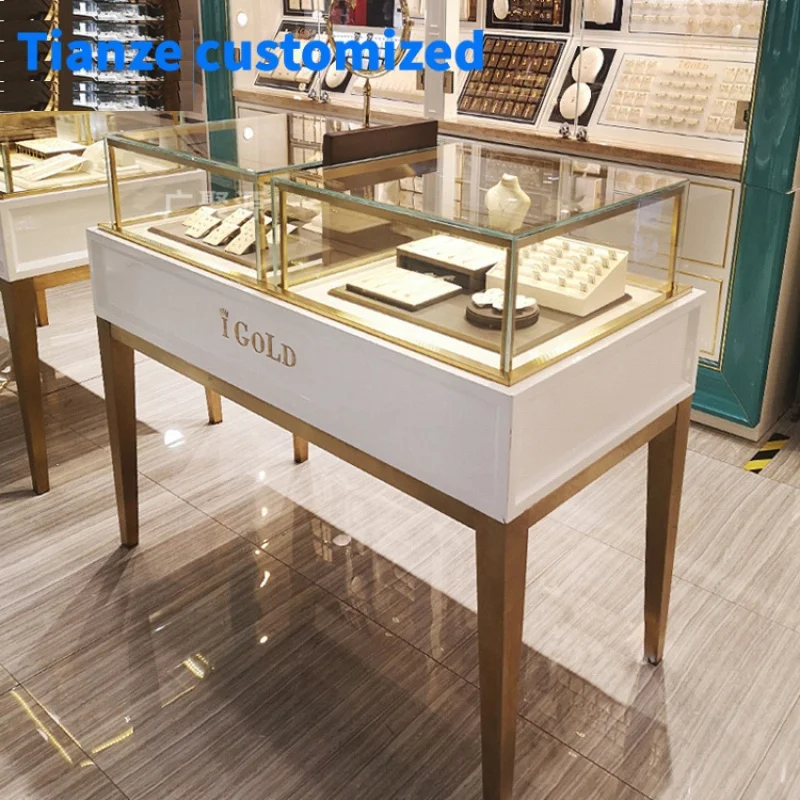 [Customized]Simple design SS wood jewelry showcase glass jewellery showroom display cabinets