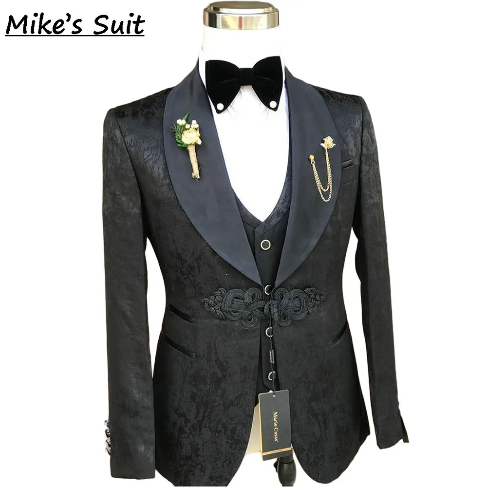 Elegant Jacquard Wedding Suit Groom Wear Man's Suits Formal Tuxedo 3 Pieces Set Blazer Vest And Pants Traje De Novio