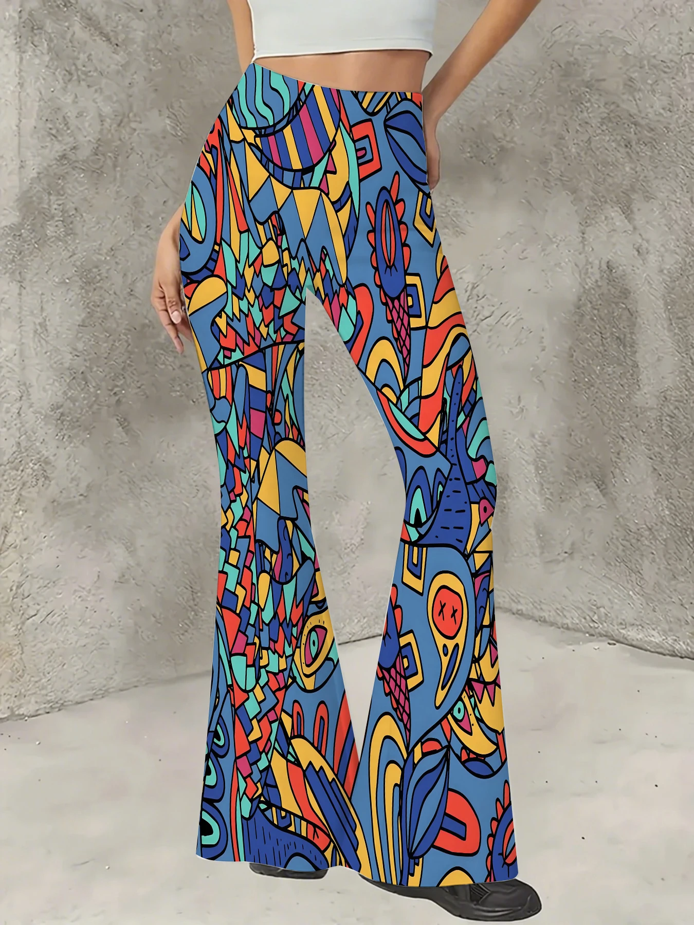 

Women's Flared Pants Abstract Graffiti Print High Waist Casual Bell Bottom