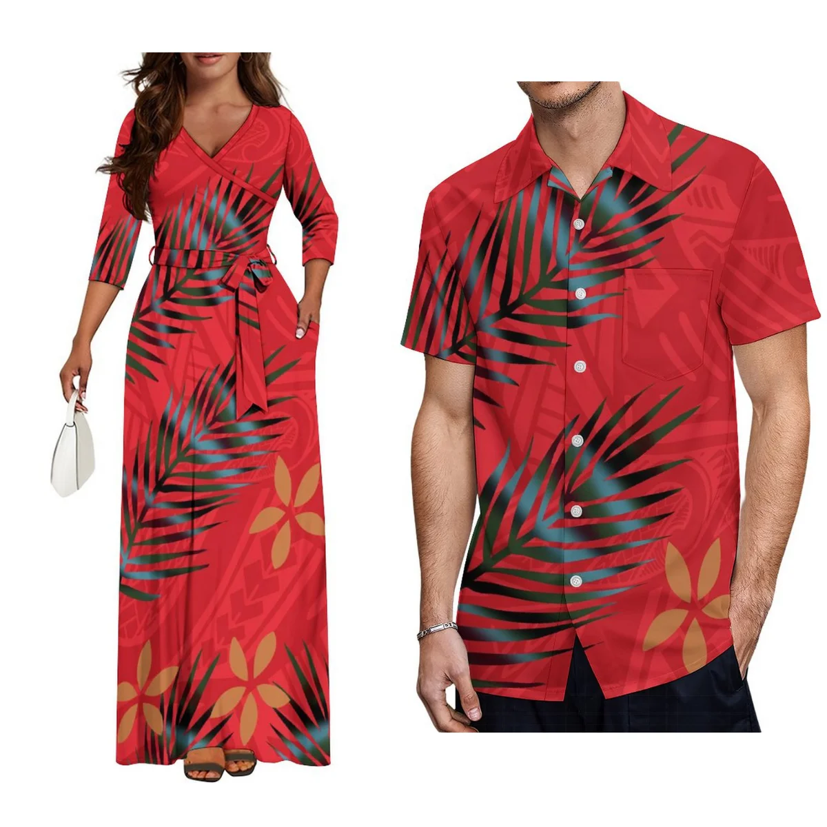 Polynesian Custom Couple Clothing Autumn Long Sleeve New Women'S Dress Hawaii Men'S Formal Shirt 2-Piece Set 2025 New