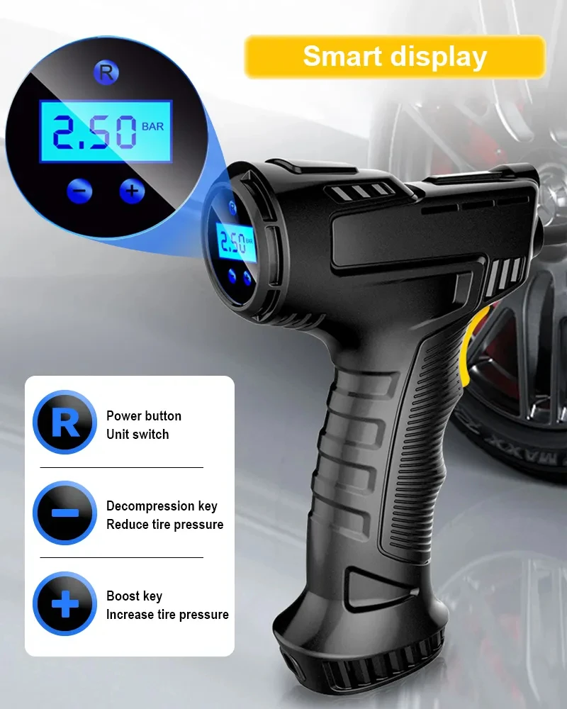Car Air Compressor Automatic Rechargeable Wireless/Wired Inflatable Tire Inflator Digital Portable Car Air Pump for Car Bicycle - view 3