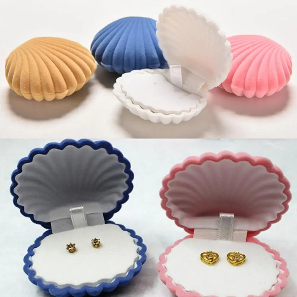 New Cute Shell Velvet Gift Box Ring Pendant Jewelry Earrings Storage Display Case Jewelry Packaging