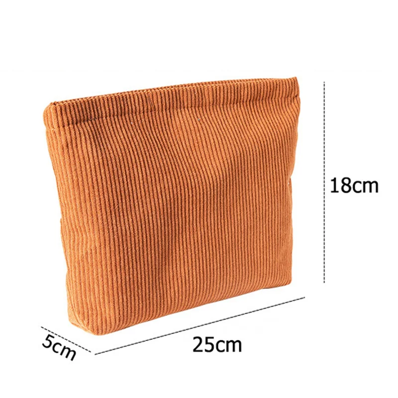 Solid Color Corduroy Makeup Pouch Cosmetic Bag Large Capacity Storage Bag Portable Wash Skincare Toiletry Bag Travel Organizer