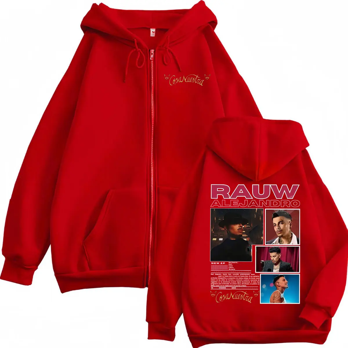 Rapper Rauw Alejandro Cosa Nuestra Merch Zipper Hoodie Hip Hop Vintage Zip Up Sweatshirts Men's Women's Fashion Casual Pullovers
