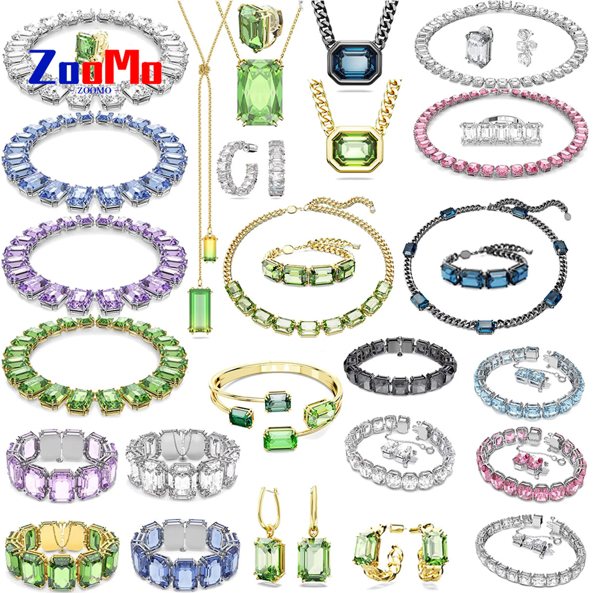 2026 New Geometric Zircon Crystal Earrings, Charming Party Luxury Necklace and Bracelet, Romantic Gift for Women