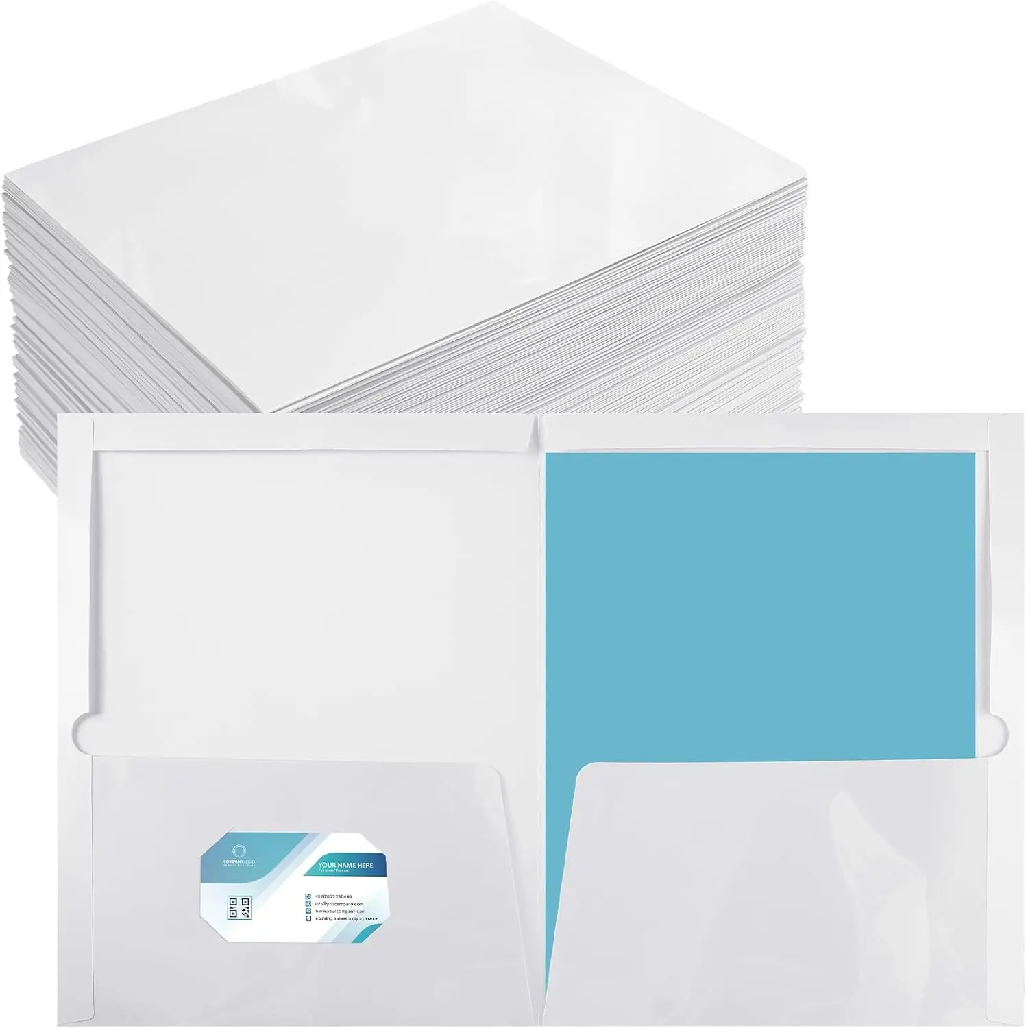 

100 Pack Glossy Laminated Paper Folders, Letter Size Two Pocket File Portfolio for School Office Presentations (White)