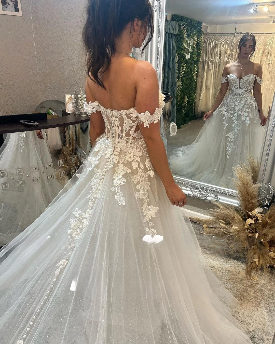 Robe de mariée en dentelle avec appliques, chérie, hors de la fibrA-Line initiée, patients, tout ce qui est personnalisé à mesurer