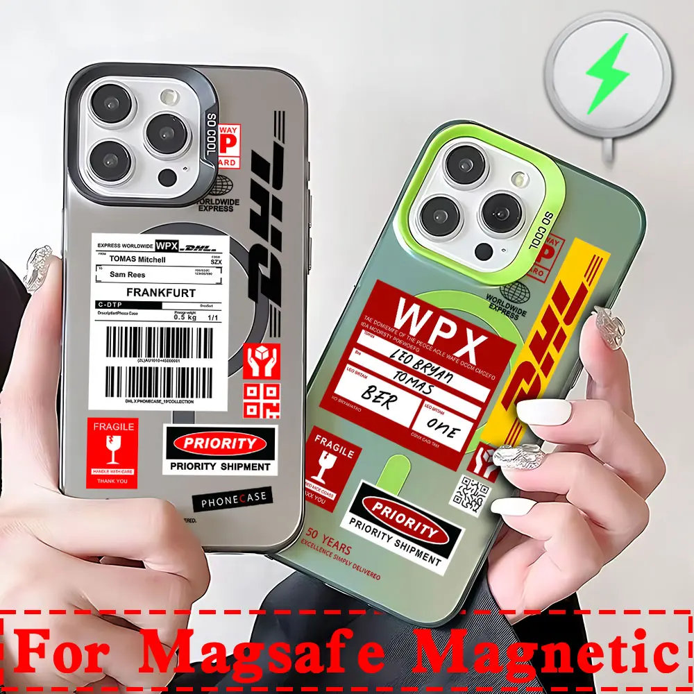 الاتجاه الساخن تسمية الباركود D-DHL Magsafe المغناطيسي الحال بالنسبة لسامسونج S25 S24 S23 S22 S21 زائد الترا 5G لينة الفضة مطلي الغطاء الخلفي #5