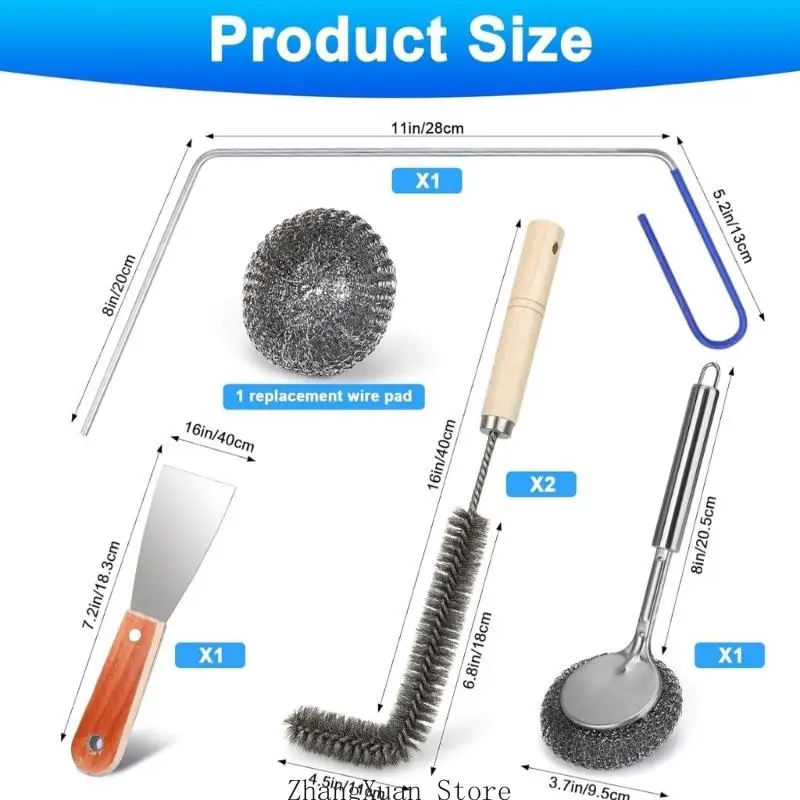 Tiefenölreiniger-Set für gewerbliche Küchen mit Metallschaber, Pad-Bürste, zwei L-förmigen Bürsten und Haken für die – Detail 6