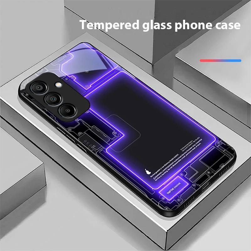 Blue circuit board For Samsung Galaxy A15 5G 54 4G 51 50 24 35 90 71 12 51 53 52S 80 22 34 Black tempered glass phone case