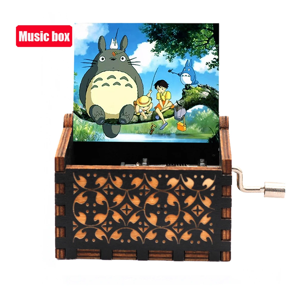 NEW STYLE Howl Castle Music Box Totoro Music Box Antique carved Wooden Hand Crank Music Box figure Christmas Birthday Gift@