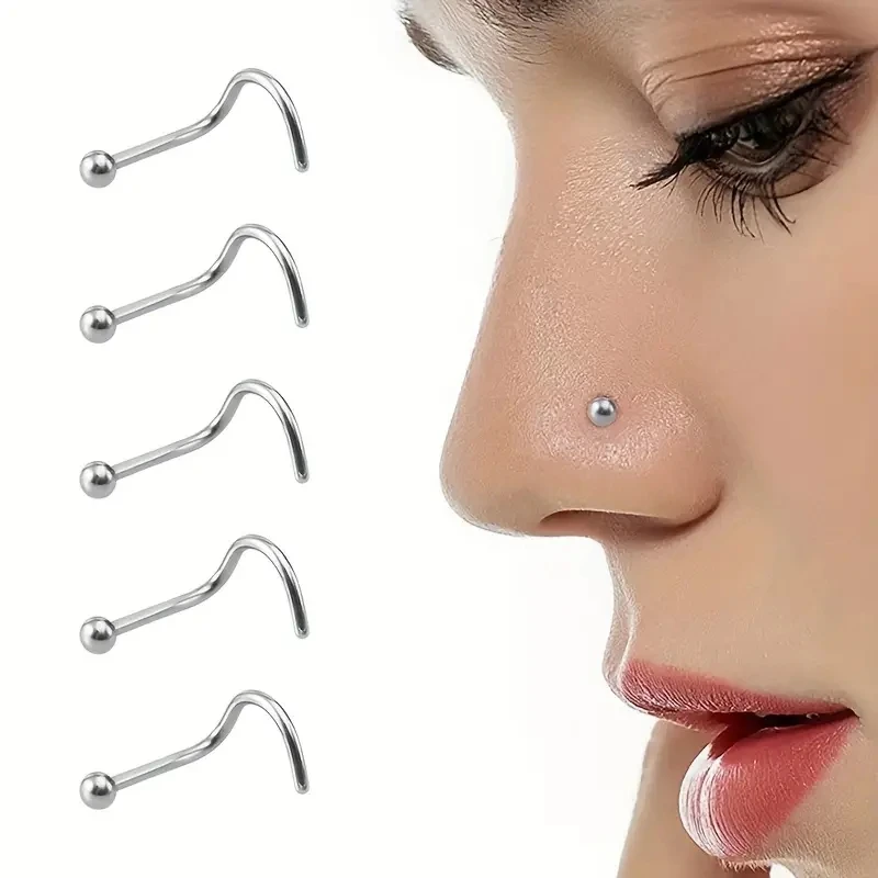 10/20/50 Pcs Stainless Steel Nose Studs Ring Screw Bar Bone Nostrils Rings Body Piercing Jewelry Wholesale