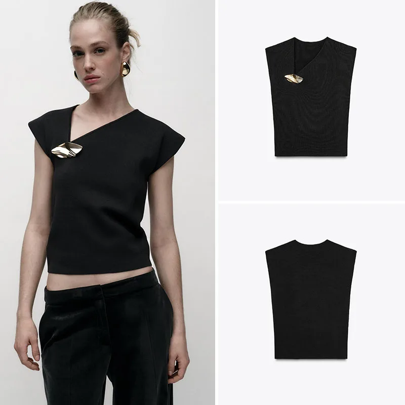 Lente nieuwe collectie dames asymmetrisch ontwerp gebreide top Street Sle ort Sve Color Faion voor jonge vrouwen