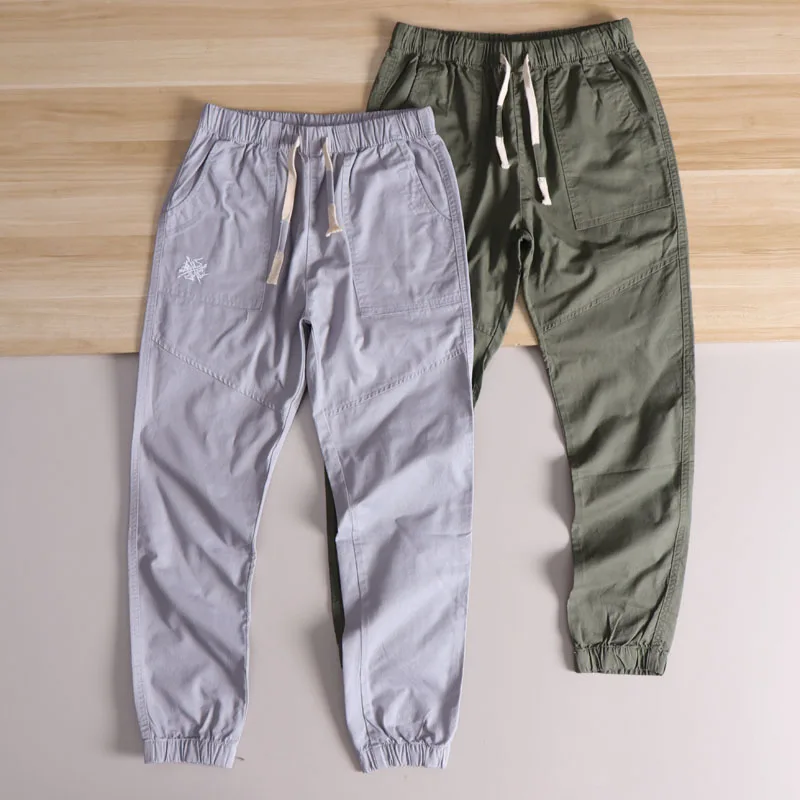 

Waed Pure Cotton Elastic Waist Men's Casual Pants Spring Autumn Loose Fit Long Trousers Faion Urban Sle Daily Wear